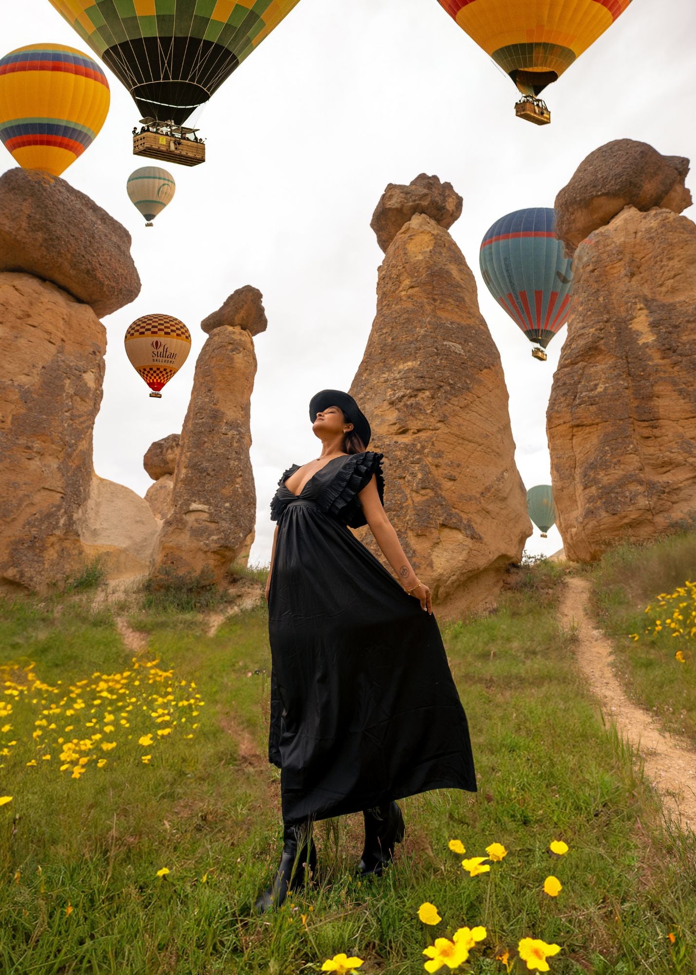 Black Ruffled Sleeve Maxi Dress