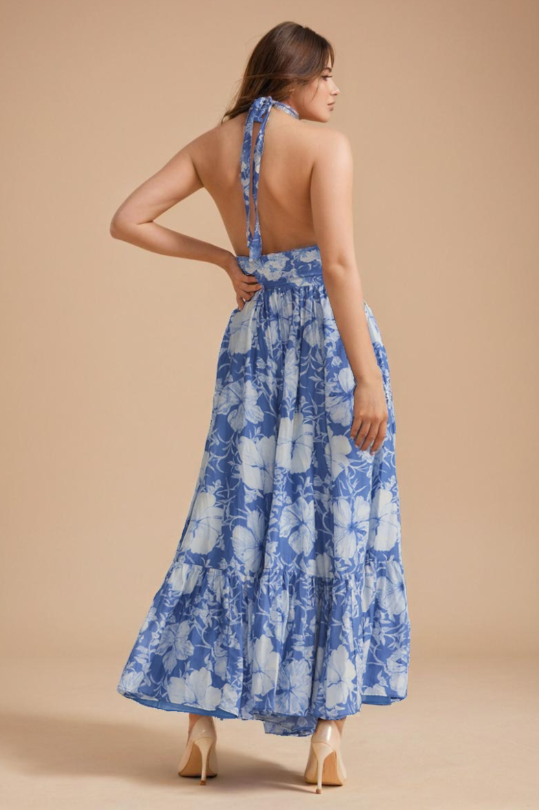 Blue and White Floral Maxi Dress