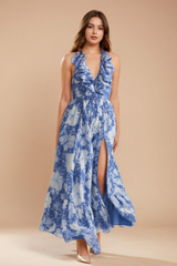 Blue and White Floral Maxi Dress