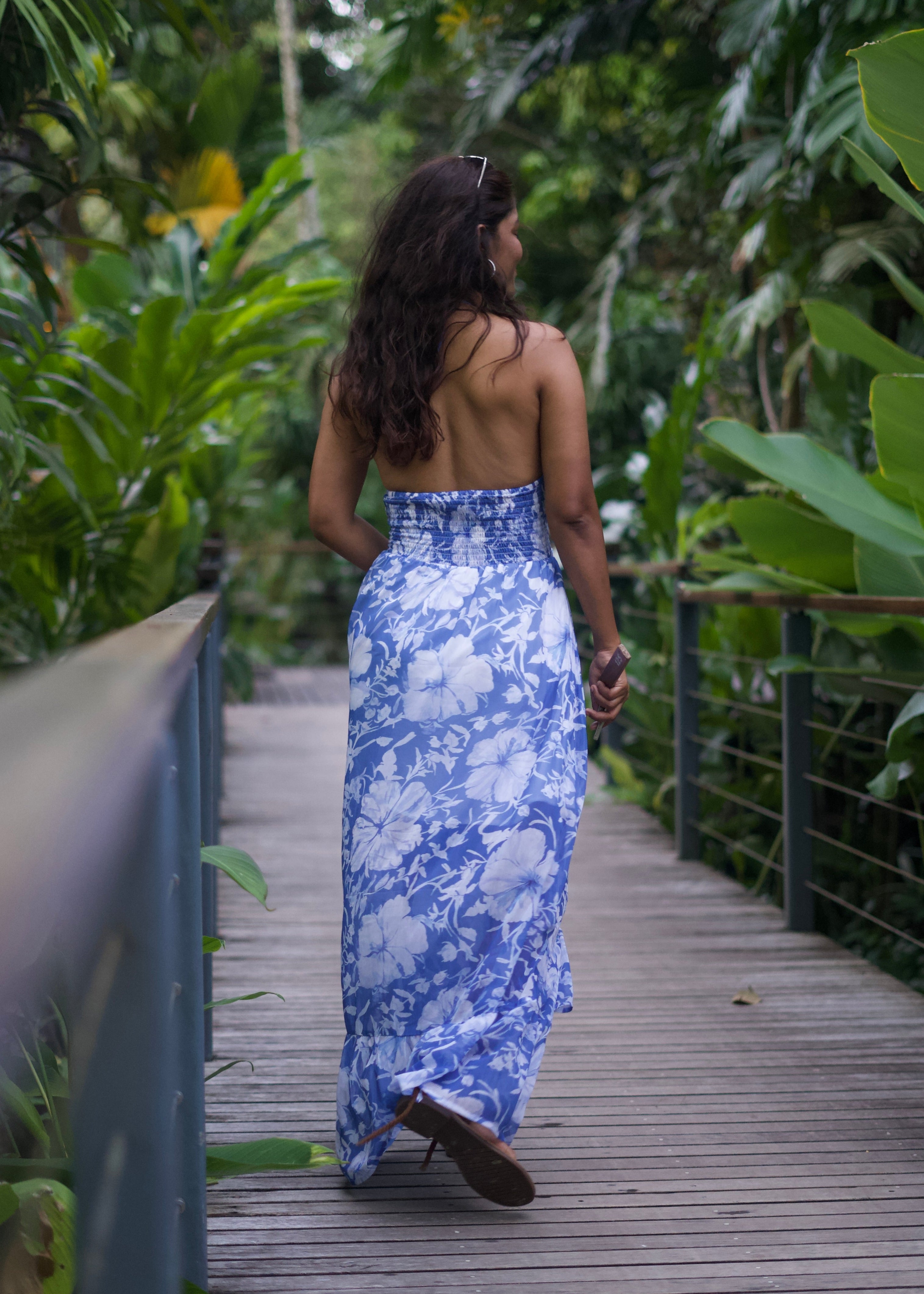 Blue and White Floral Maxi Dress