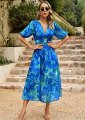 Blue Ankle Length Dress