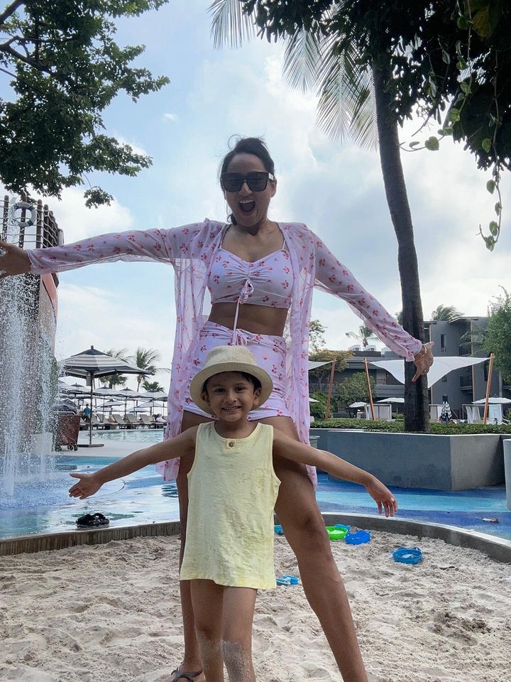 Pink Printed Swimwear with a Shrug