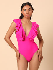 Pink Ruffled Monokini with Sarong