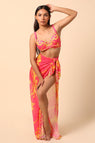 Pink Printed bikini with a Sarong