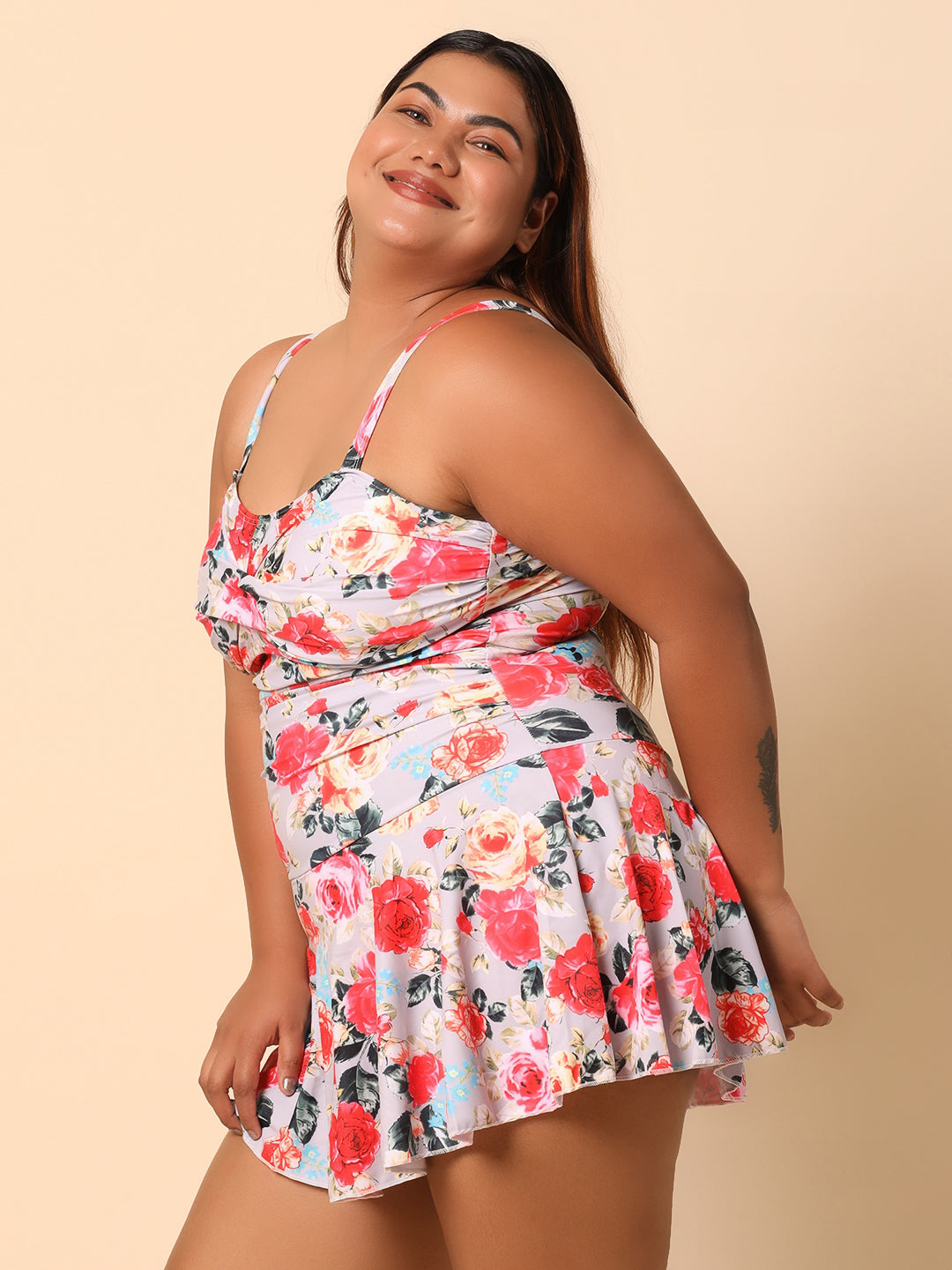 Pink Floral Printed Swim dress