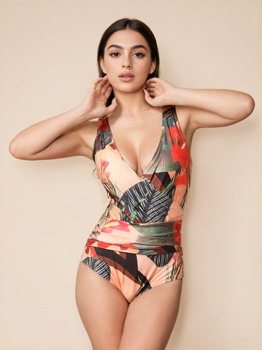 Printed Padded Monokini with a Sarong