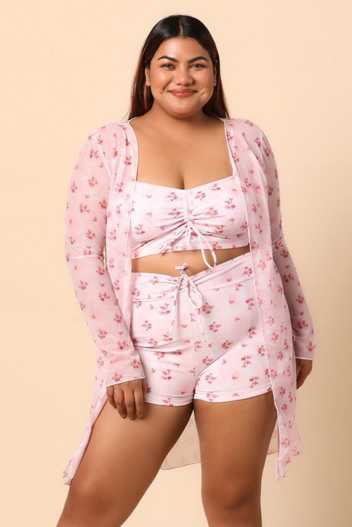 Pink Printed Swimwear with a Shrug