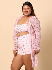 Pink Printed Swimwear with a Shrug