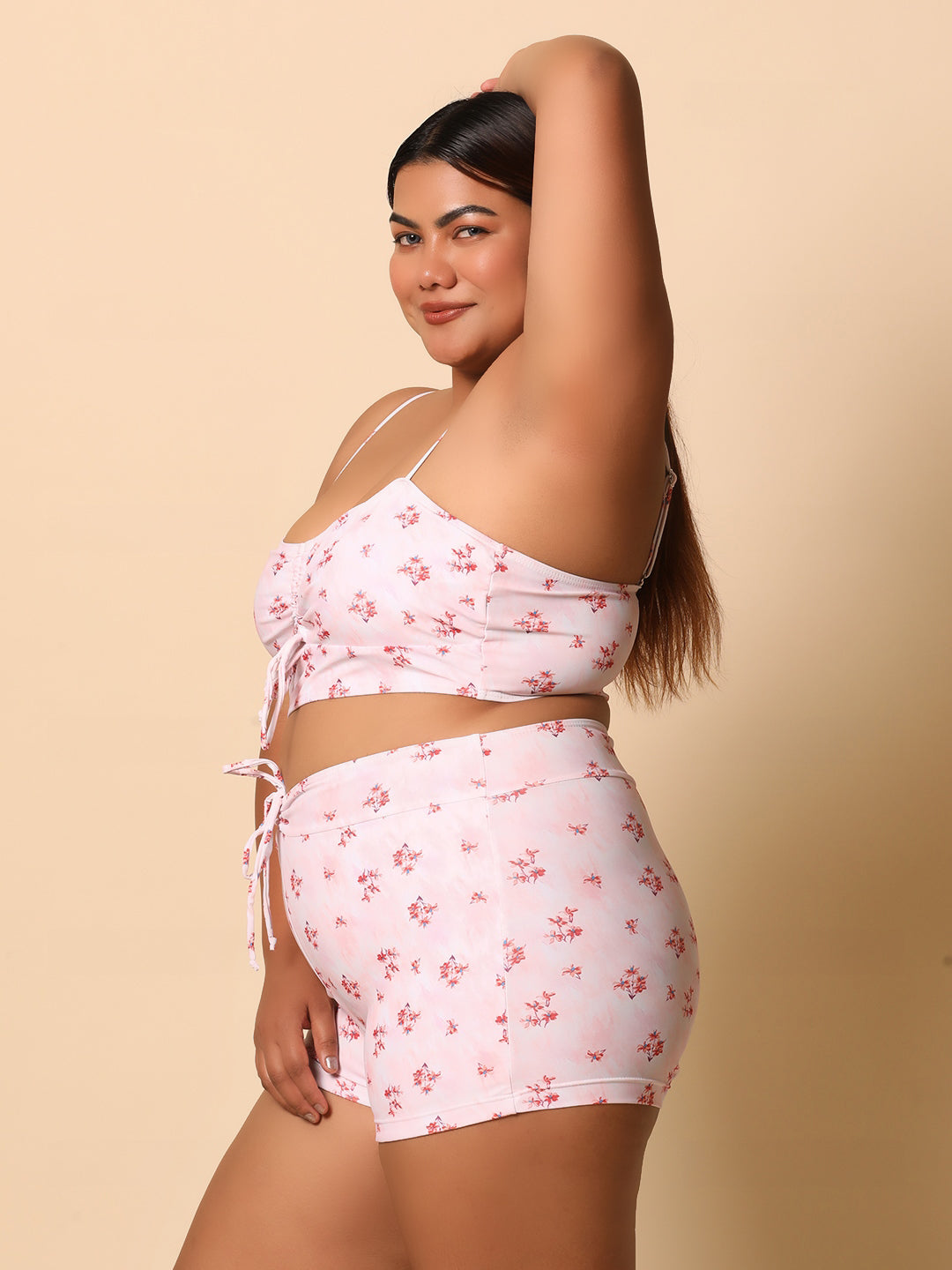 Pink Printed Swimwear with a Shrug