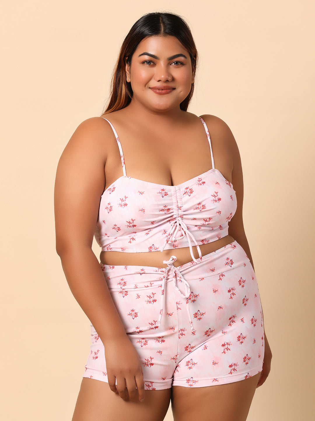 Pink Printed Swimwear with a Shrug