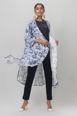 Blue and White Printed Full Sleeve Shrug