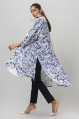 Blue and White Printed Full Sleeve Shrug