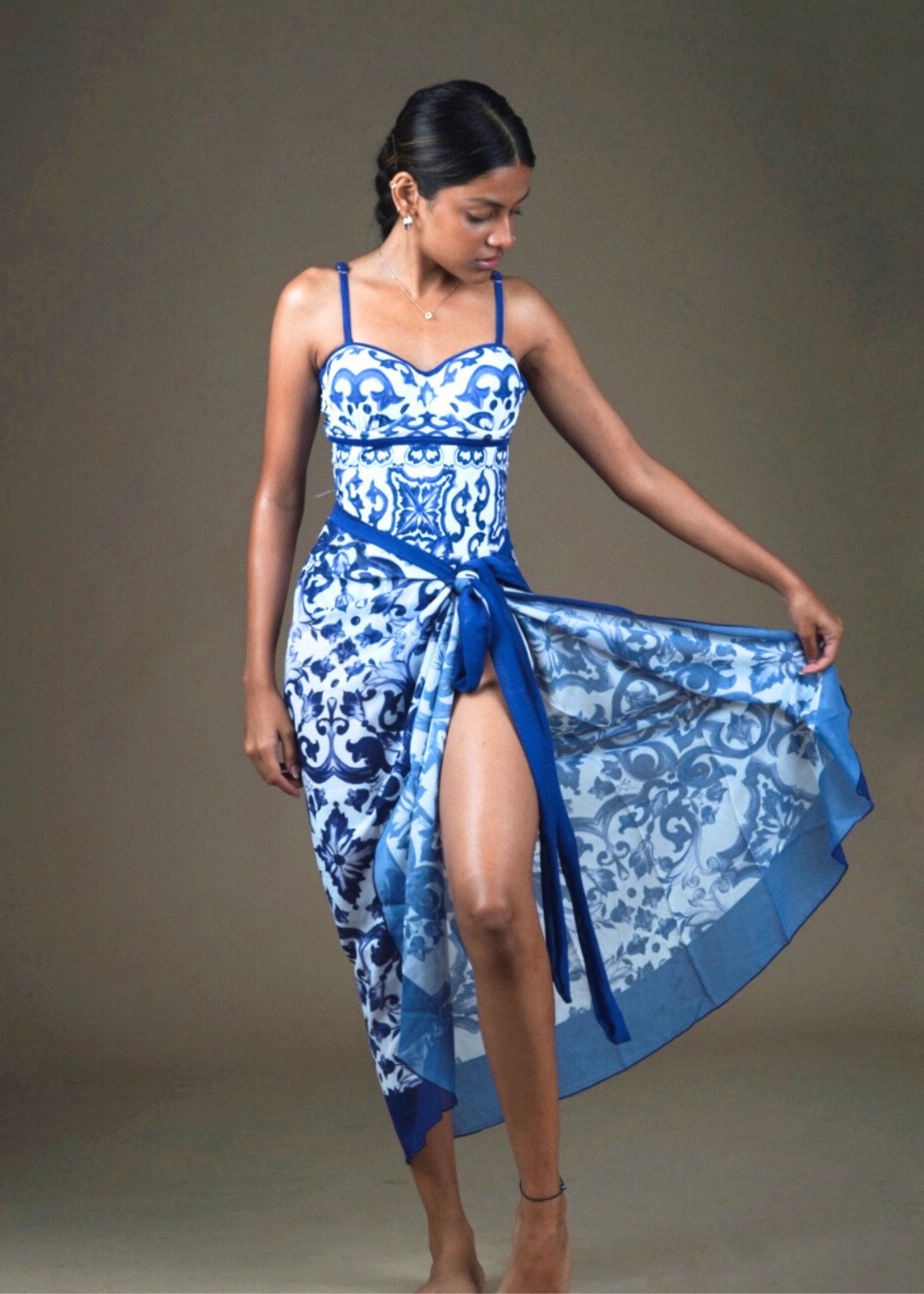 Buy WomanLikeU Blue 2-Piece Bikini with Sarong (Set of 3) Online