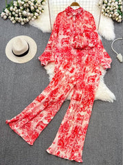 Red printed 3-piece Co-ord set - WomanLikeU