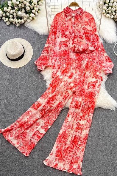 Red printed 3-piece Co-ord set - WomanLikeU